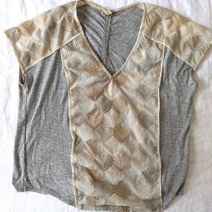 Anthropologie Tiny Metallic Embroidered Top